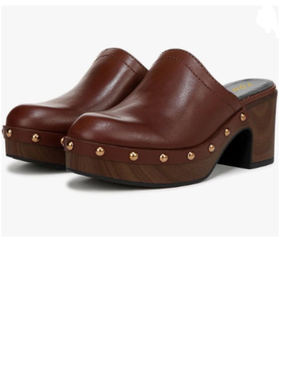 YDN Brown Rounded Toe Studded Clogs Mules Platform Slip On Block Mid Heel Sandal